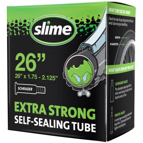 Slime 30045 Bike Inner Tube with Slime Puncture Sealant, Extra Strong, Self Sealing, Prevent and Repair, Schrader Valve, 26" x 1.75-2.125"