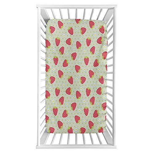 Fruits Fitted Crib Sheet,Spring Daisy Blooms Fresh Strawberry Polka Dots Cheerful Life Baby Cartoon Art Microfiber Silky Soft Toddler Mattress Sheet Fitted,28"x 52"x 8'',Baby Sheet for Boys Girls