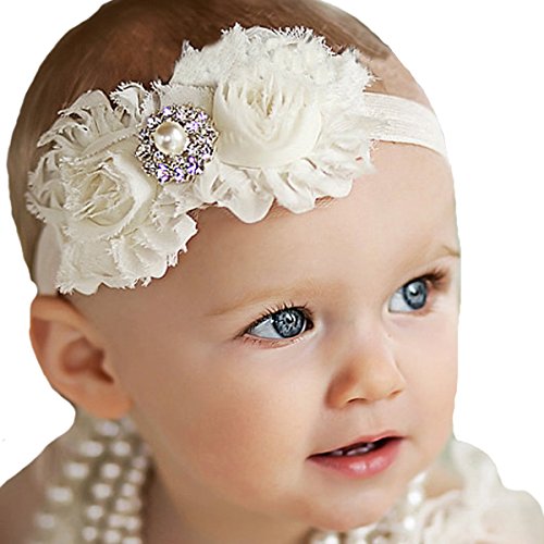 Bloomposh Baby Girls Headbands Hairbands Elastics Hair Bows Flowers Handmade Floral Soft Stretch Hair Bands Hair Accessories for Newborn Infant Toddlers Kids (Ivory)