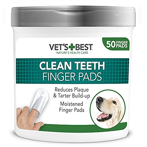 Vet's Best Dental Care Finger Wipes | Reduces Plaque & Freshens Breath | Teeth Cleaning Finger Wipes for Dogs & Cats | 50 Disposable Wipes