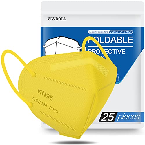 WWDOLL KN95 Face Mask 25 Pack, 5-Layers Breathable KN95 Masks, Yellow