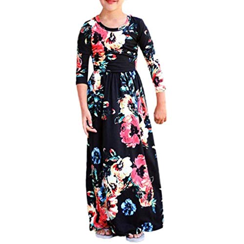 EISHOW 2-10Y Kids Little Girls Long Princess Maxi Dress Pocket Floral Print Elegant Casual Party Wedding Holiday Outfits