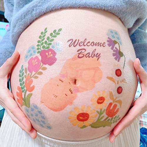 tuzuru Pregnancy Belly Stickers Tattoo Stickers Body Paint Sticker Cute Pregnancy Baby Bump Belly Stickers for Baby Shower Maternity Gifts (D)