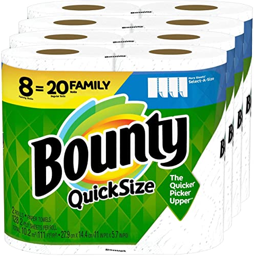 Bounty Quick Size Paper Towels, White, 4 Packs Of 2 Family Rolls = 8 Family Rolls