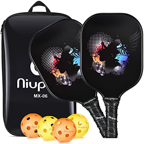 niupipo Pickleball Paddles, USAPA Pro Graphite Pickleball Paddle Set of 2 Pickleball Racquet 4 Pickleball Balls 1 Bag, Polypropylene Honeycomb Core, Graphite Face Cushion 4.25In Grip Lightweight