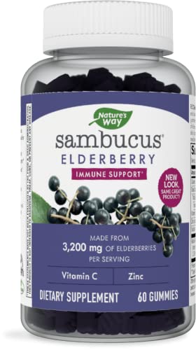 Nature’s Way Sambucus Elderberry Gummies, Immune Support Gummies*, Black Elderberry with Vitamin C and Zinc, 60 Gummies