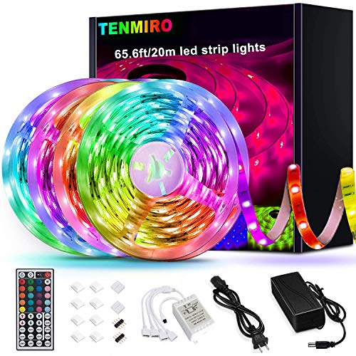 Tenmiro 65.6ft Led Strip Lights, Ultra Long RGB Color Changing LED Light Strips Kit with 44 Keys Ir Remote Led Lights for Bedroom, Kitchen Home Decoration