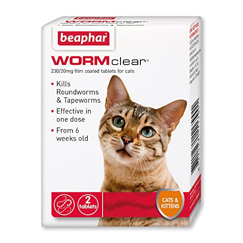 Beaphar | WORMclear® Tablets for Cats | Kills All Common UK Intestinal Worms (Roundworms & Tapeworms) | Vet Strength Treatment | Meat-Flavoured | 2 Tablets