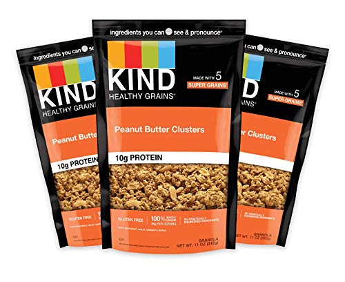 KIND Healthy Grains Clusters, Peanut Butter Whole Grain Granola, 10g Protein, Gluten Free, 11 Ounce (Pack of 3)