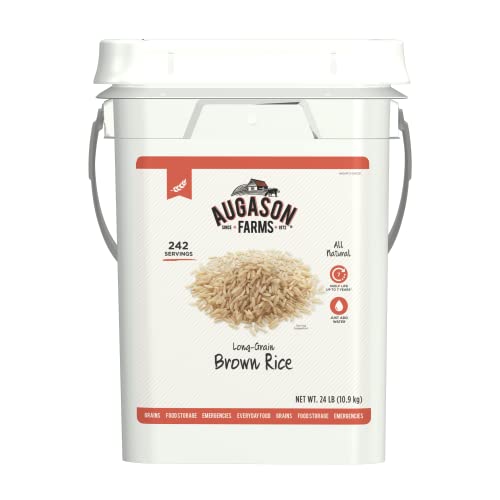 Augason Farms Long Grain Brown Rice Emergency Food Storage 24 Pound Pail