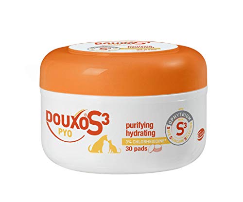 DOUXO S3 PYO Antibacterial and Antifungal Dog and Cat Pads (Wipes) - Veterinary Recommended and Clinically Proven - Hypoallergenic Fragrance - Hot spots - Safe Skincare Selection - 30 pads