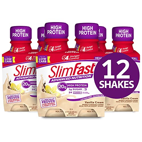 SlimFast Advanced Nutrition High Protein Meal Replacement Shake, Vanilla Cream, 20g of Ready to Drink Protein, 11 Fl. Oz Bottle, 4 Count (Pack of 3)