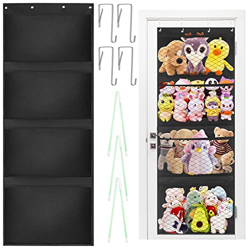 Stuffed Animal Storage Over Door Mesh, Stuffed Animal Net Hammock Black, Toy Organizers and Storage for Kids