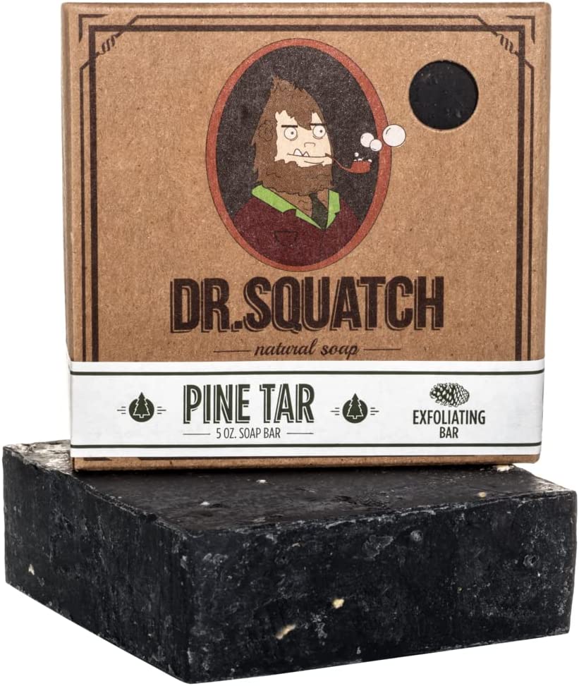 Dr. Squatch Pine Tar Soap – Mens Soap with Natural Woodsy Scent and Skin Scrub Exfoliation – Black Soap Bar Handmade with Pine Tar, Olive