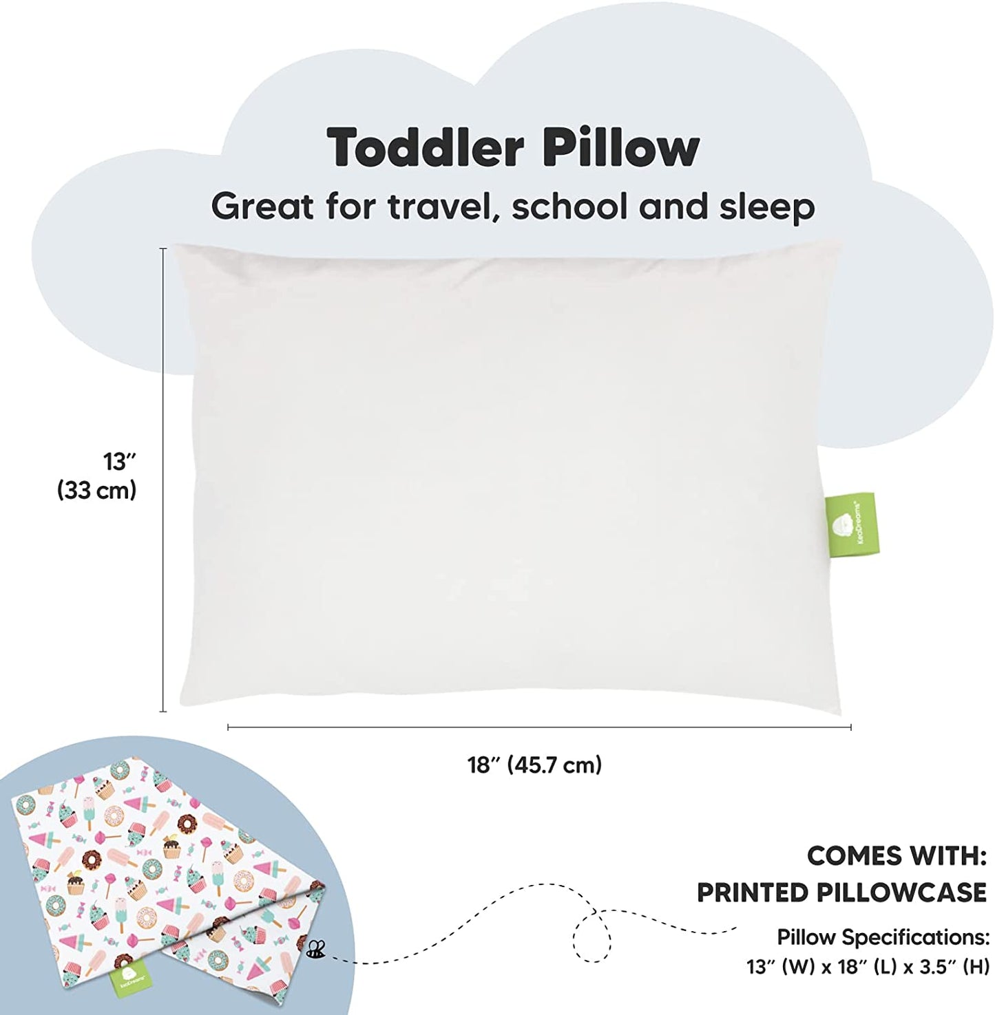 Toddler Pillow with Pillowcase - My Little Dreamy Pillow - Organic Cotton Toddler Pillows for Sleeping, Kids Pillow, Travel Pillows for Sleeping, Mini Pillow, Toddler Bed Pillows (Sweet Tooth)