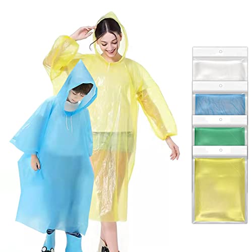 Ponchos Family Pack, Rain Poncho for Adults and Kids (5 Pack, 4 Colors) Disposable or Reusable Emergency Ponchos | Rain Ponchos with Drawstring Hood