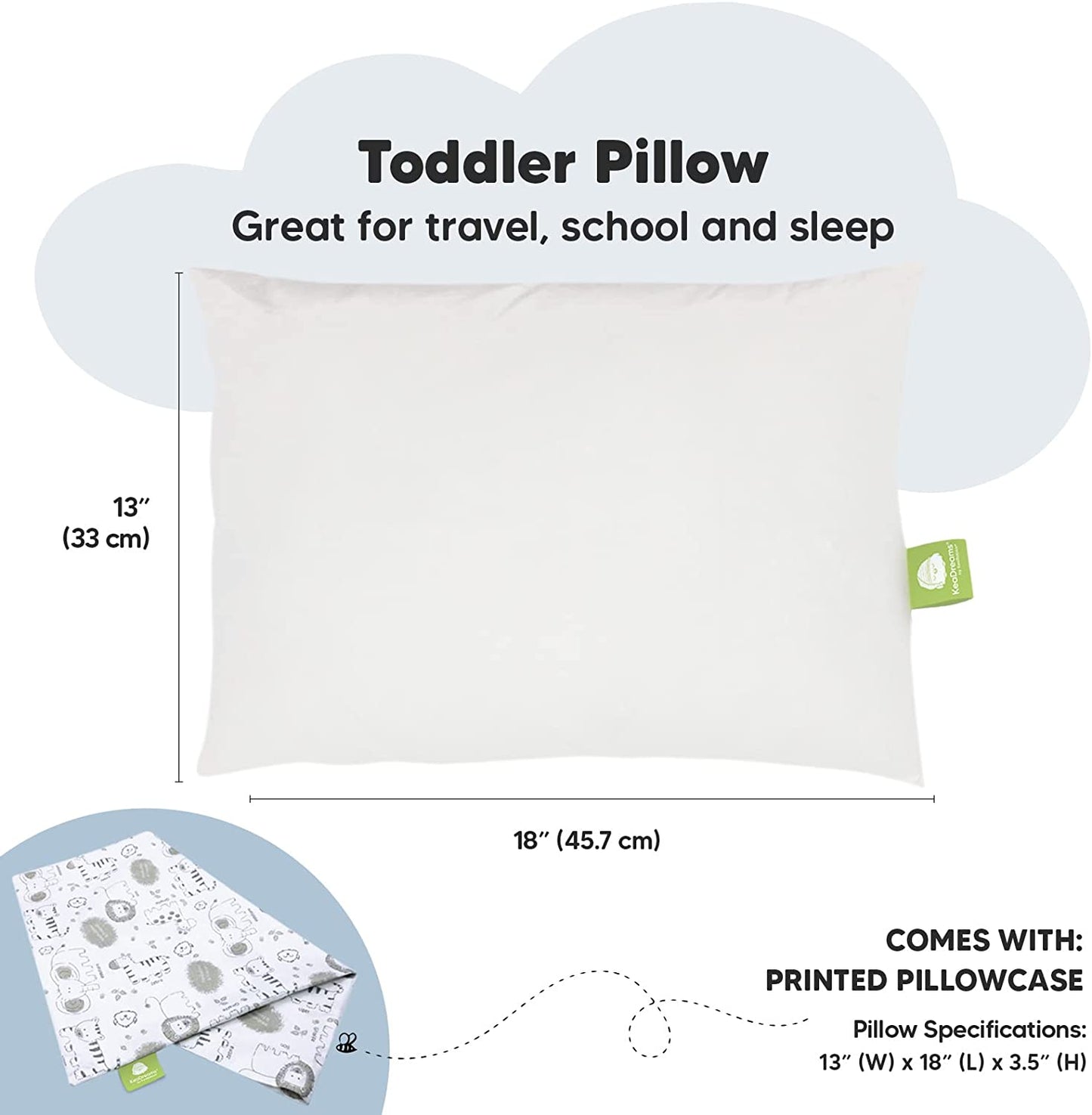 Toddler Pillow with Pillowcase - My Little Dreamy Pillow - Organic Cotton Toddler Pillows for Sleeping, Kids Pillow, Travel Pillows for Sleeping, Mini Pillow, Toddler Bed Pillows (KeaSafari)