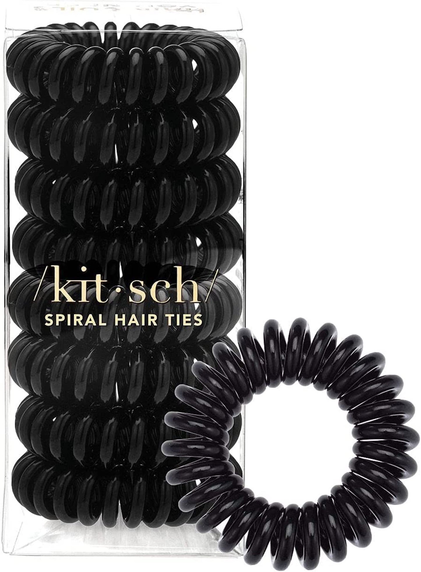 Kitsch Spiral Hair Ties, Coil Hair Ties, Phone Cord Hair Ties, Ponytail Hair Coils No Crease, Headband - 8 pcs (Black)