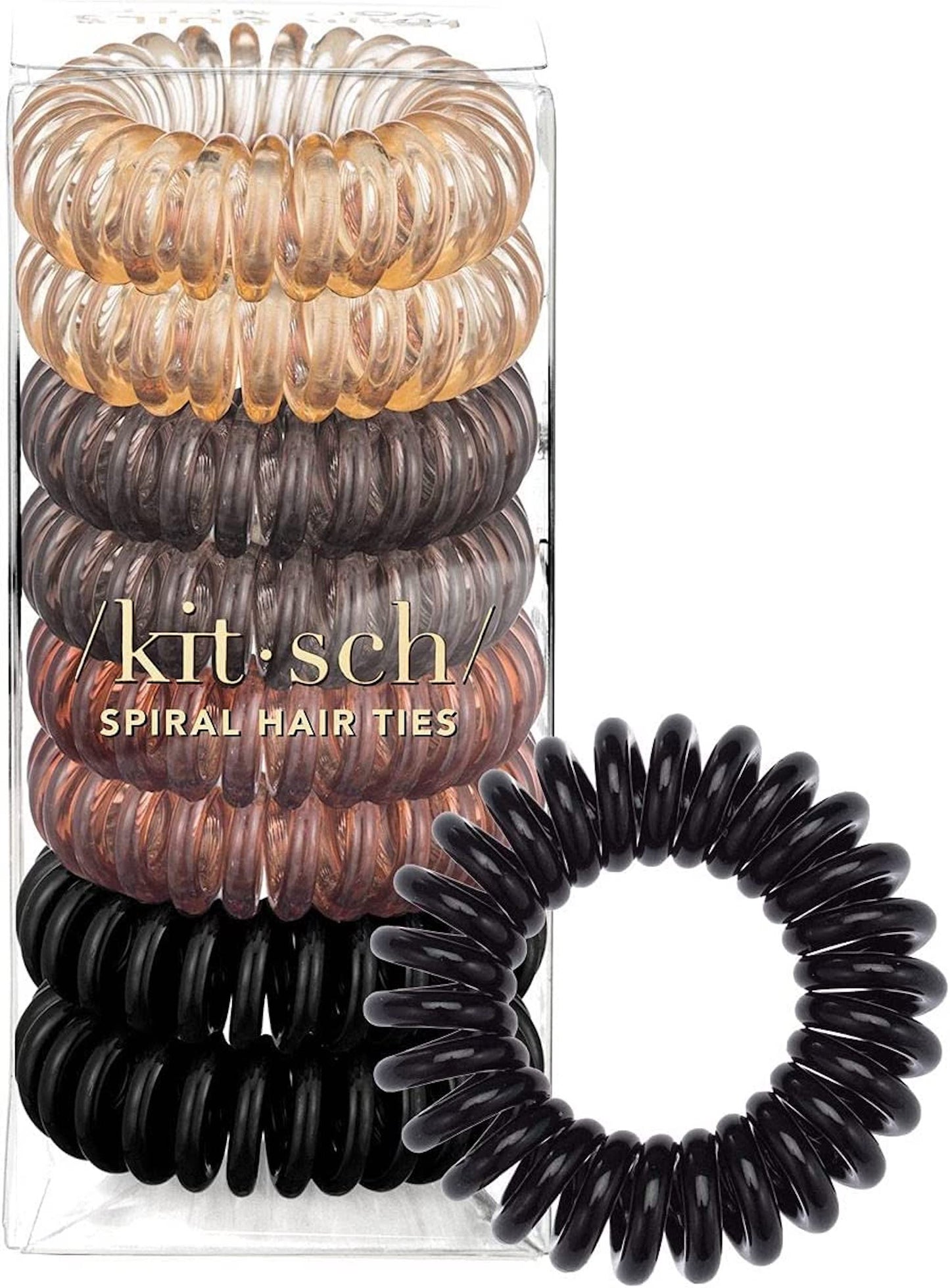 Kitsch Spiral Hair Ties | Holiday Gift Coil Hair Ties | Phone Cord Hair Ties | Ponytail Hair Coils No Crease | Holiday Gift Headband - 8 pcs (Brunette)