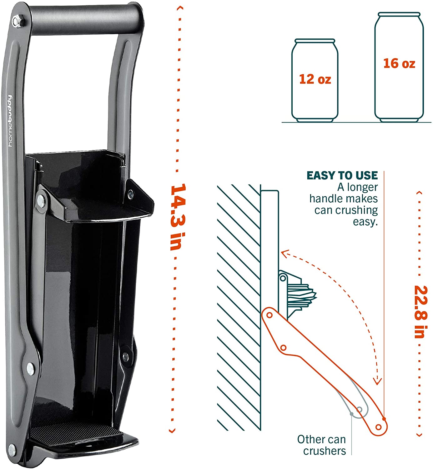 HomeBuddy Can Crusher for Recycling - 12 Oz. and 16 Oz. Can Crusher Wall Mounted for Aluminum Can Crusher, Soda Can Smasher for Recycling, Beer Can Crusher for Recycling Can - Mounting Rivets Included