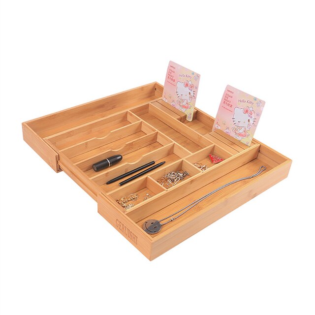 Retractable Knife Box Bamboo Adjustable Divider Format Western Utensils Cutlery Tray Home Kitchen Supplies Storage Box